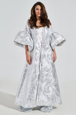 AKIRA Maldives Brocade Puff Sleeve Duster Jacket | Size Large/XL