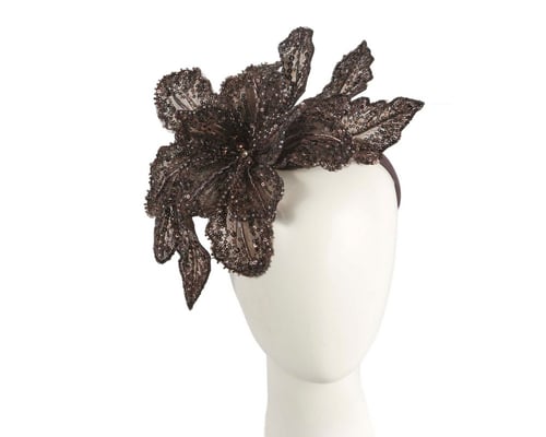 Shiny chocolate lace fascinator by Fillies Collection