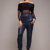 Goddiva Sequin Cuffed Ankle Pant - Navy