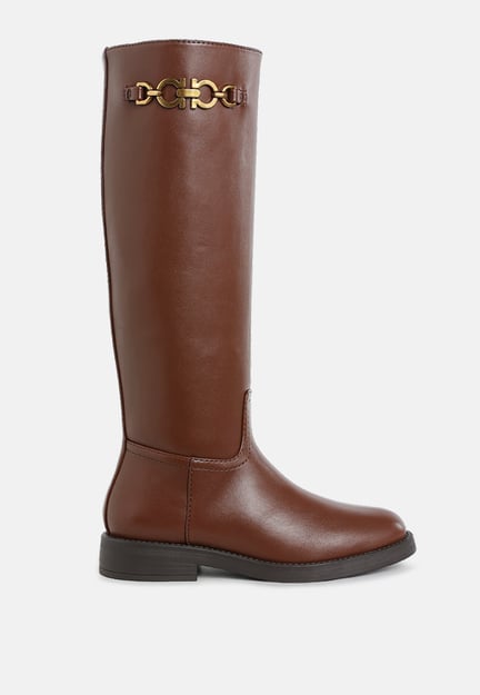 Kiang Metal Chain Link Detail Calf Boots