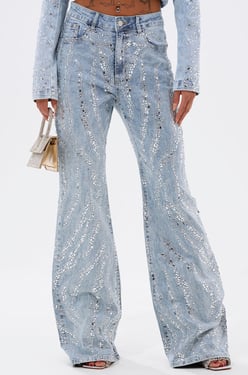 AKIRA Diamonds Dancing Denim Flare Pants | Size XL
