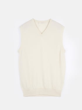 Organic Color Essential Cashmere V-Neck Vest - L / off white / MK08-H-1