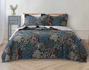 QE Home Kindred Cotton Quilt Set, Botanical, Blue, King