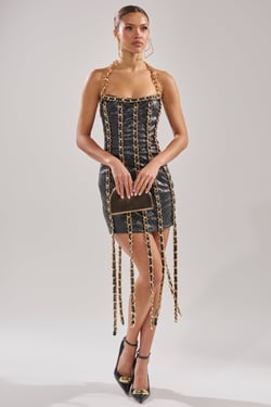 AKIRA Chains For Days PU Mini Dress | Black | Size 1X