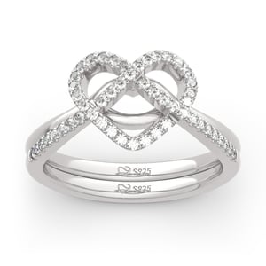 Jeulia "Now&Forever" Twist Heart Sterling Silver Ring Set