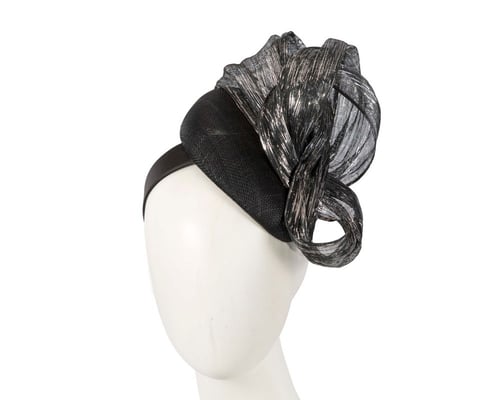 Black pillbox fascinator with silver bow by Fillies Collection