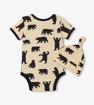 Baby Boys Grey Baby Bear Bodysuit & Hat
