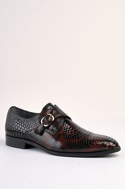 Saviano Coffee Crocodile-Pattern Monk Shoe