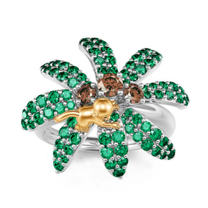 Jeulia "Tropical Vibe" Coconut Tree & Monkey Sterling Silver Ring