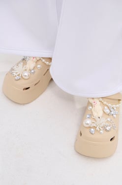 AKIRA Azalea Wang Davies Beige Embellished Flat Shoes | Size Small