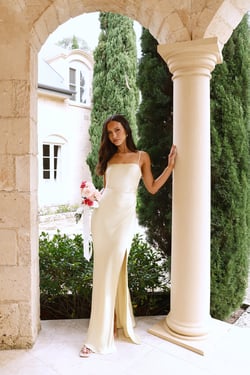 The Violetta Satin Maxi Dress Yellow