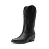 DREAM PAIRS Women   s Embroidered Pointed Toe Mid Calf Western Boots