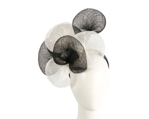 Large black and white sinamay flower fascinator by Max Alexander