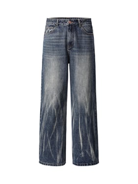 Tie Dyed Wrinkled Effect Straight Jeans - Blue / 2XL
