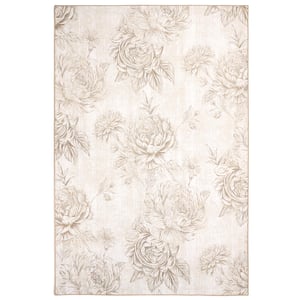 Muted Floral Beige Eco-Washable Rug - 185x275cm