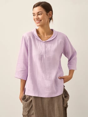 100% Linen Shawl V-Neck Half Sleeve Top JADE - Lavender / XXL