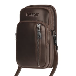 Leather Crossbody Phone Bag - Dark Brown