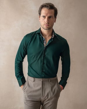 Green Sateen Shirt with Paisley Accents
