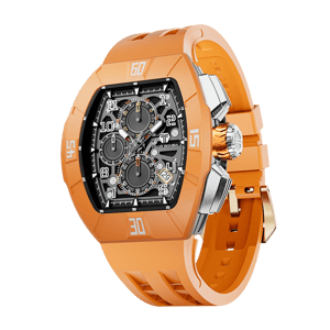 TSAR BOMBA Men's Quartz Watch | Dynamic Orange | Atomic TB8214 | Fluororubber Bezel | Luxury Sport Watch | 50M Waterproof Sapphire Glass FKM Rubber Strap