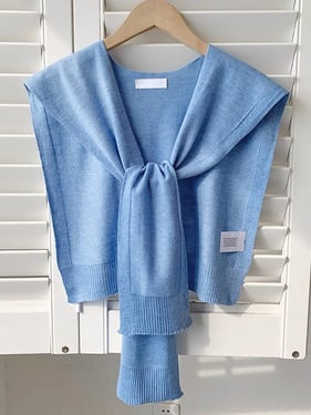 Wool Textured Knit Shawl Scarf - Sky Blue / One Size