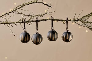 nkuku Nalguna Baubles Set Of 4 | Christmas Decorations | Black/Brass