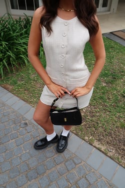 Softly Structured Tweed Mini Dress Beige