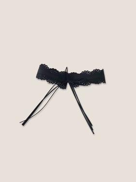 Lace-Trimmed Waist Cincher Belt - Ebony / One Size