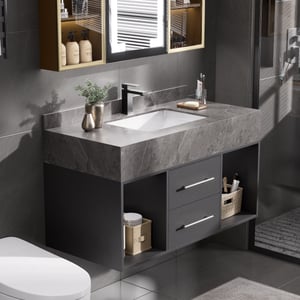 39.4" Floating Bathroom Vanity Black with Cultured Marble Vessel Sink with 2 Drawers