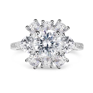 Jeulia Floral Halo Oval Cut Engagement Ring Sterling Silver