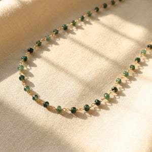 Raw Green Emerald Beaded Delicate Gold Plated Necklace