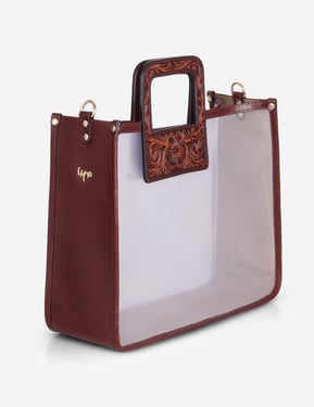 Opal Sheer Leather Handbag - Clear with Hand-Tooled Leather Handle