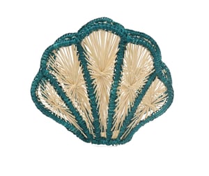 Seashell Handwoven Iraca Napkin Holder - Accented Borders / Blue