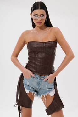 AKIRA Western Vibes Corset Top With Chaps | Brown | Size 1X/2X