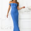 Stepping Back Off Shoulder Mesh Maxi Dress Blue