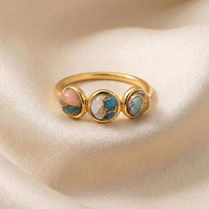 Minimalist Opal Turquoise Gemstone Gold Vermeil Ring - UK P (approx. 17.9mm diameter | US 7 ¾ | EU 56)