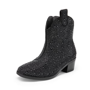 DREAM PAIRS Girls    Rhinestone Square Toe Cowgirl Boots