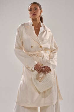 AKIRA Bellissima Satin Trench Coat | Size 1X