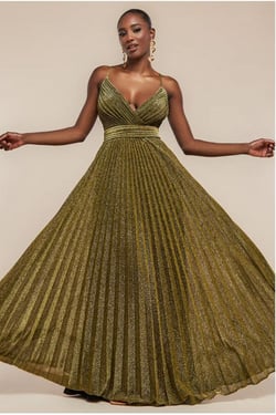 Goddiva Sleeveless Pleated A Line Lurex Maxi Dress - Gold
