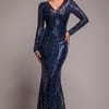 Goddiva Two Toned V Neck Sequin Maxi - Navy