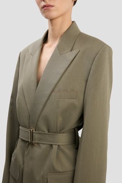 Victoria Beckham Belted Tailored Jacket In Sage Melange - 14 - Womens