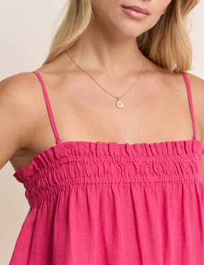 Pink Linen-Blend Ruched Bandeau Top