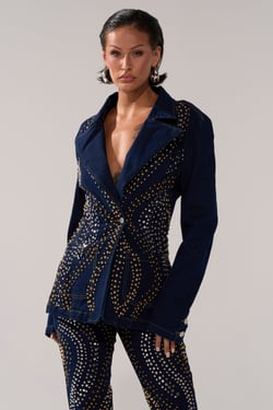 AKIRA Cheyenne Studded Denim Blazer | Size 1X