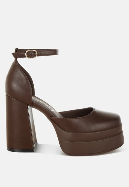Araminta Chunky Square Toe Buckled Heels