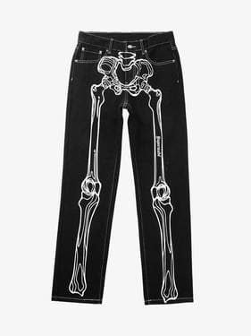 Thesupermade Hip Hop Bones Embroidered Jeans - 1859 - Black / 3XL