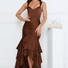 Formal Whimsy Satin Maxi Dress Brown
