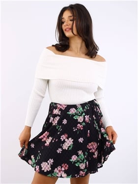 Influence Pattern Wrap Mini Skirt - Black Floral - 8