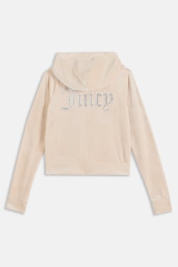 BRAZILIAN SAND DIAMANTÉ VELOUR ZIP-THROUGH HOODIE - XL / Beige