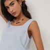Light Blue Linen-Blend Swing Top