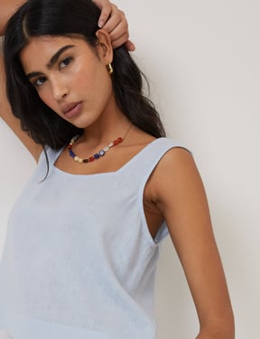 Light Blue Linen-Blend Swing Top