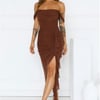 Style Flex Off Shoulder Maxi Dress Brown